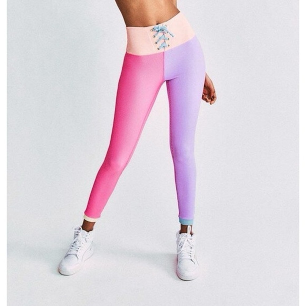 Beach riot x loveshackfancy color block lace up leggings